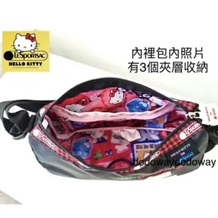 轉賣LeSportsac X Hello Kitty 聯名 黑色KT 斜背包 輕量防水 單肩液下斜背包 附贈防塵袋