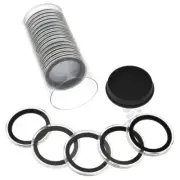 20 Air-Tite 39mm Black Ring 1oz Silver Rounds Coin Holders & Black Capsule Tube