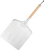 [ROCKSHEAT] Pizza Peel 12 Inch - Anodized Aluminum Pizza Spatula with Wooden Handle - Ideal for Pizza Oven & Baking, Lightweight Pizza Turning Peel for Baking pizza Bread Pizza Oven Accessories Tools