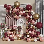 PEKGLOW 135 Pcs Burgundy Balloon Garland Wine Red White Gold Balloons Valentines Day Balloon Garland Burgundy White Rose Gold Balloons for Wedding Anniversary Valentines Day Party Decorations