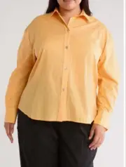 Vince Blouse Plus 2X Tangelo Sculpted Voile Button Front Long Sleeve Shirt $295