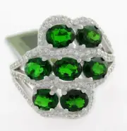 GENUINE 1.47 Cts TSAVORITE & WHITE SAPPHIRES RING .925 SILVER - New With Tag