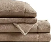 True North by Sleep Philosophy Micro Fleece Bed Sheet Set, Warm, Sheets with 14" Deep Pocket, for Cold Season Cozy Sheet-Set, Matching Pillow Case, Queen, Brown, 4 Piece