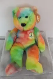 Ty Beanie Buddy PEACE, the multi-color BUDDY Bear, 1999