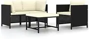 vidaXL 4-Piece Garden Sofa Set - Black Poly Rattan with Weather-Resistant Material and Sturdy Steel Frame - Includes Corner and Single Sofa, Footrest