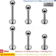 1 Pair Solid F136 Titanium Labret Plain Ball 6mm 8mm 10mm Bar Ear Lip Studs