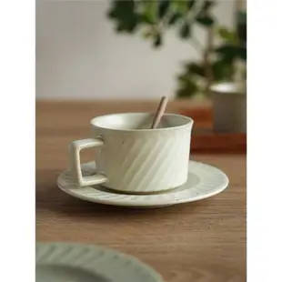 西田木雨復古斜紋咖啡杯碟精致陶瓷條紋杯復古日式下午茶杯碟套裝