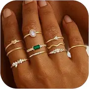 [Fansilver] 14K Gold Plated Stacking Rings for Women Simple Dainty Gold Stackable Knuckle Thumb Rings Heart CZ Opal Rings Plain Band Size 5-11