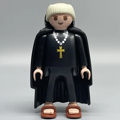 Playmobil Monk Friar Tuck Bible Black Cloak Male Adult Figure Rosary Cross NEW