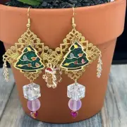 Adorned Crown Jewelry assemblage Christmas tree gingerbread snowflake earrings