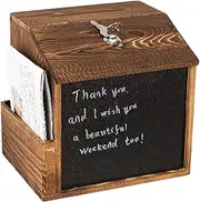 Voting Box, Raffle Boxes With Slot, Retro Wooden Lockable Secure Wall Outdoor Vault Case With Blackboard For Donation Raffle Business