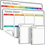4-Pack Dry Erase Calendar Board Set (Non-Magnetic) - Monthly, Weekly, Daily, to-Do List Notepads - Whiteboard for Fridge, Wall, Glass, Tile, Marble - Home, Kitchen, Schedule Planner