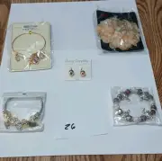 Lot New 5 Pc Hair Barrett Clips & Jewelry Gift Bag White Elephant Grab Bag #26
