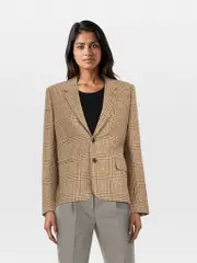 Brown Wool Tweed Checkered Blazer
