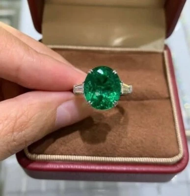 2.32 Ct Oval Cut Natural Emerald Diamond Woman s Ring 14K solid White gold