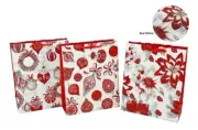 BULK 48 MEDIUM GLITTER BAUBLE XMAS GIFT BAG 210GSM 4 ASSORT PRESENT 18X24CM