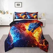Feelyou Kids Dinosaur Comforter Set Full Size, 3D Digital Print Bedding Set Boys Girls Jungle Dino Duvet Insert for Teens Bedroom Decor 3Pcs