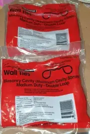 2 x 50 - CONCEPT WIRES WALL TIES 50MM RED MEDIUM DUTY - Double Loop (100 total)