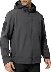[FREE SOLDIER] Men's Lightweight Softshell Jacket Winter Fleece Lined Hooded Rain Waterproof Hiking Outdoor Jackets