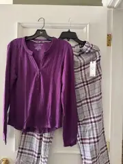 NEW TED BAKER LUXE PJ SET SOFT JERSEY LONG SLEEVE HENLEY AND PLAID PANTS SIZE M