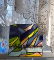 HANDCRAFTED NORTHERN LIGHTS STAINED GLASS SUN CATCHER PANEL