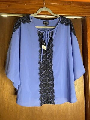 Nicole by Nicole Miller blouse top M Open Sleeves Tie Boho Amparo blue lace