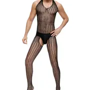 OhYeah Stripe Fishnet Open Back Bodystocking For Men