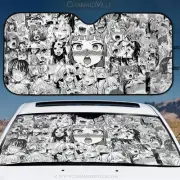 Anime Sunshade for Car, Sun Blocker shade for windshield, Black white aheago e