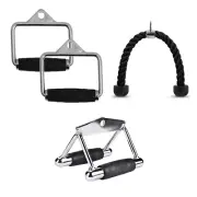 Tricep Rope & Stirrup D & Triangle V Bar Gym Cable Attachment Press Handle Set