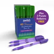 Swash Premium Triangular Medium Tip Ballpoint Pens Green Plus 3 Free Purple Ball