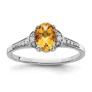 Sterling Silver Rhodium Diamond u0026 Citrine Ring