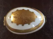 Egg Shaped Limoges France White Porcelain with Gold detail Trinket Jewelry Box