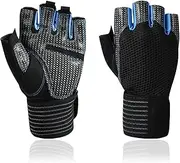 [Generic] Full Wrist Protection Fitn Gloves Half Finger Sports Gloves Breathable Short Finger Gloves Tear- Cycling Gloves Blue S