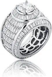 [TUSRORSU] Bling Punky Rapper Fashion Luxury Rings for Men 14K Gold Plated Shiny Engagement Hip Hop Cubic Zirconia Men Rings