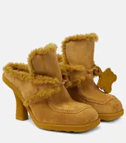 [Burberry] Burberry EKD shearling-lined suede mules AU 9 yellow