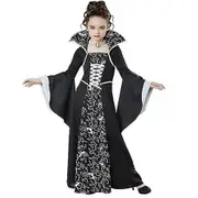 Kids Royal Vampire Cosplay Costume Medieval Victorian Vampiress Queen Witch Halloween Party Fancy Dress Gifts,Black - 7-8Years