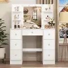 Large Dressing Table Set Wooden Vanity Desk Make up Desk with LED Lighted Mirror