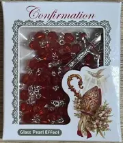 Confirmation Rosary Red Glass Pearl Effect Beads RXF084