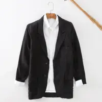 在飛比找momo購物網優惠-【米蘭精品】亞麻西裝休閒西服(石磨麻商務簡約春秋男外套4色7