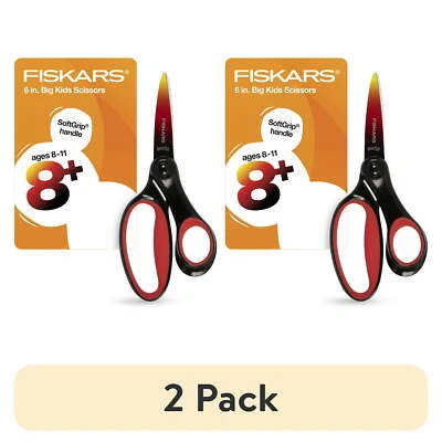 (2 pack)Fiskars Big Kids Scissors 6" School Supplies for Kids 8+ Red/Black Ombre
