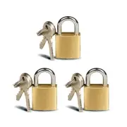 3 Pc Small Metal Padlock Solid Brass Luggage, Backpack, Diary, Jewelry Box Lo...