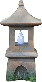 VP Home Pagoda Solar Powered Statue - Japanese Garden Decor, Outdoor Zen Lantern With Flickering LED Light (Harmony Pagoda)
