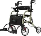 ELENKER 2 in 1 Rollator Walker & Transport Chair for Seniors, Folding Rolling Wa