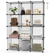 Giantex 12-Cube Storage Cabinet DIY Wire Cube Toy Organizer Home Office Display Shelf Black