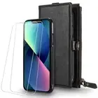 Zipper Wallet Leather Case with Card Holder & Glass for iPhone 11,12,13,Pro Max