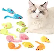 MeoHui 12PCS Rattle Cat Mouse Toys also Prefilled Catnip, 2.36” Mice Body Size, Faux Fur Cat Mice Toys with Plastic Body, Interactive Catnip Toys for Indoor Cats Play Fetch