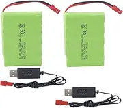 Fytoo 2PCS 6.0V 2800mah AA Rechargeable Battery with JST-2P Plug and USB Charging Cable for Huina 540 Dump 520 RC Bulldozer and 510 Excavator 540 Engineering Vehicle Truck Stunt Vehicle Tank