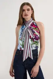 Floral Printed Halter Neck Woven Blouse