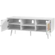 Rattan TV Stand for 55" TVs with Storage and Cable Management, White