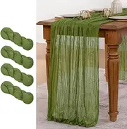 MLMW 4 Pack Cheesecloth Table Runner Forest Green Boho Cheese Cloth Gauze 160 inch Rustic Sheer Table Runner 13.3ft for Wedding Party Baby Bridal Shower Birthday